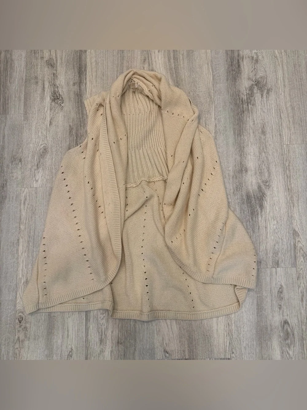 Michael Kors Beige Sleeveless Open Front Knit Shawl Cardigan Size Large